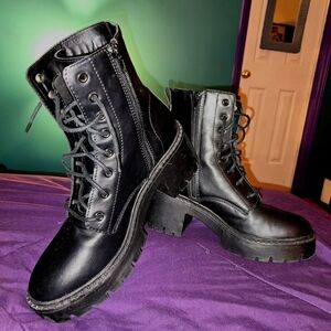 Madden Girl Black Lace-Up Combat Platform Boots